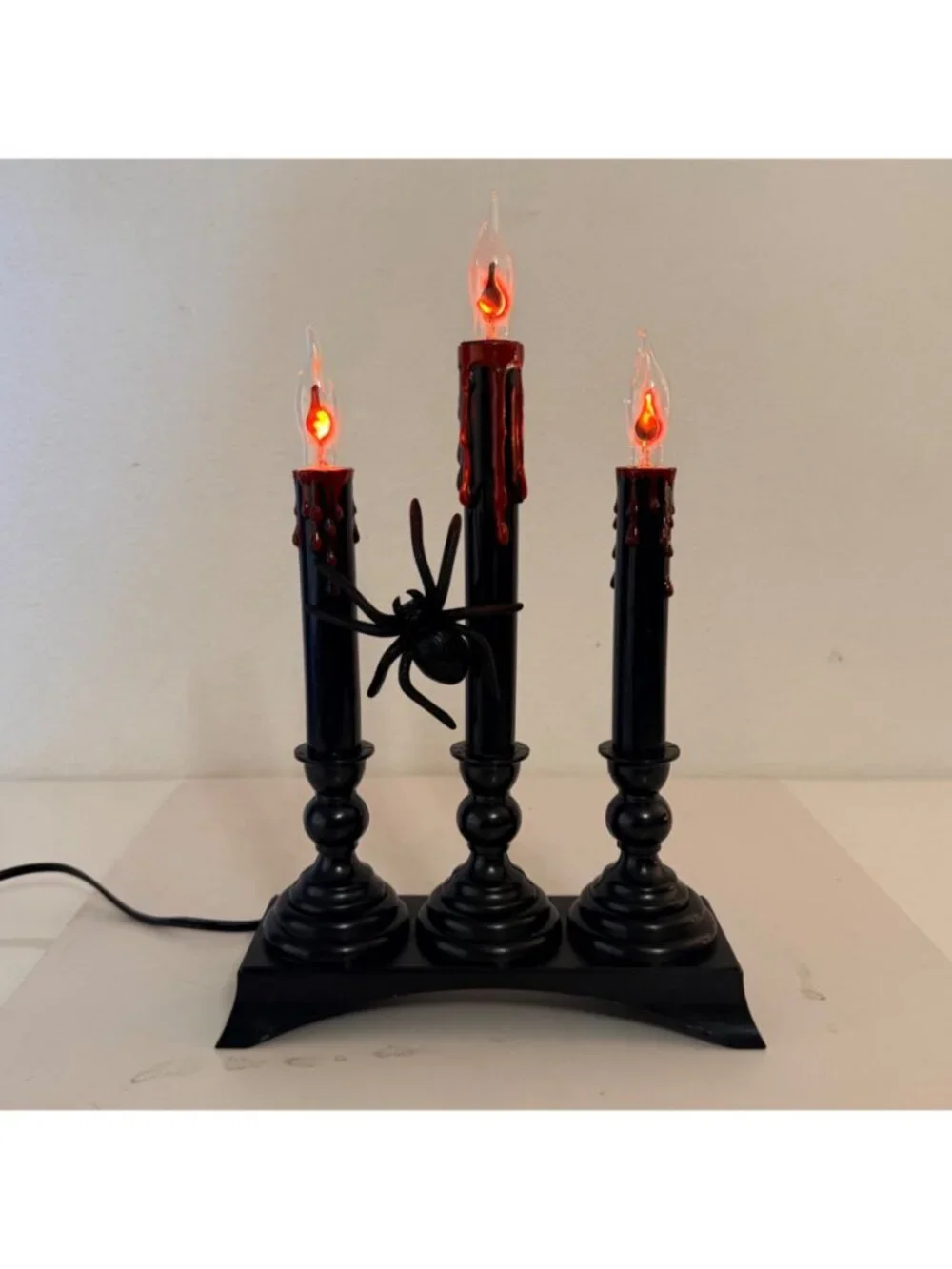 Halloween Bleeding Candle Flickering Candelabra VTG Spider Lamp Electric Plug In